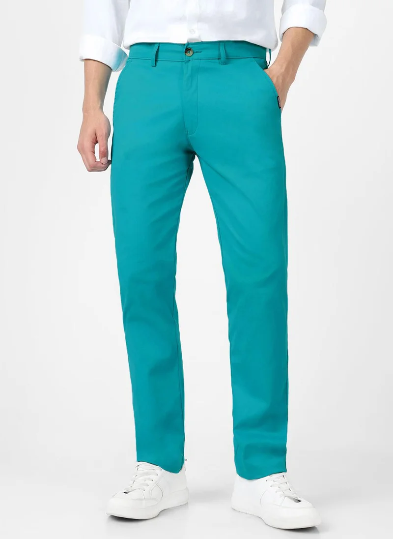 Urbano Fashion  Urbano Fashion Men's Turquoise Blue Cotton Slim Fit Casual Chinos Trousers Stretch for Men | Best Price UAE